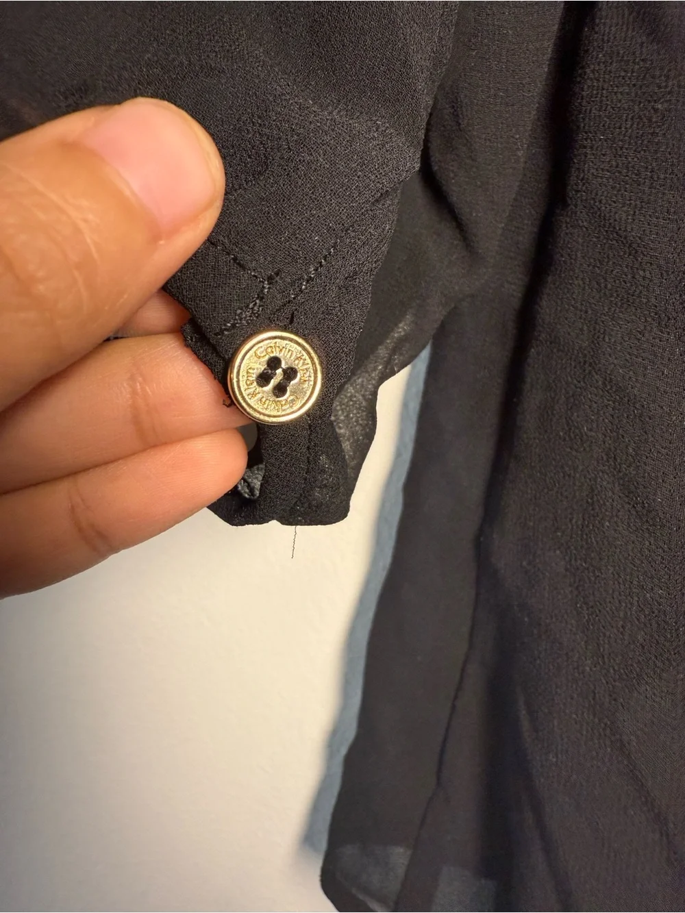 Calvin Klein Black Sheer Gathered Neck Blouse